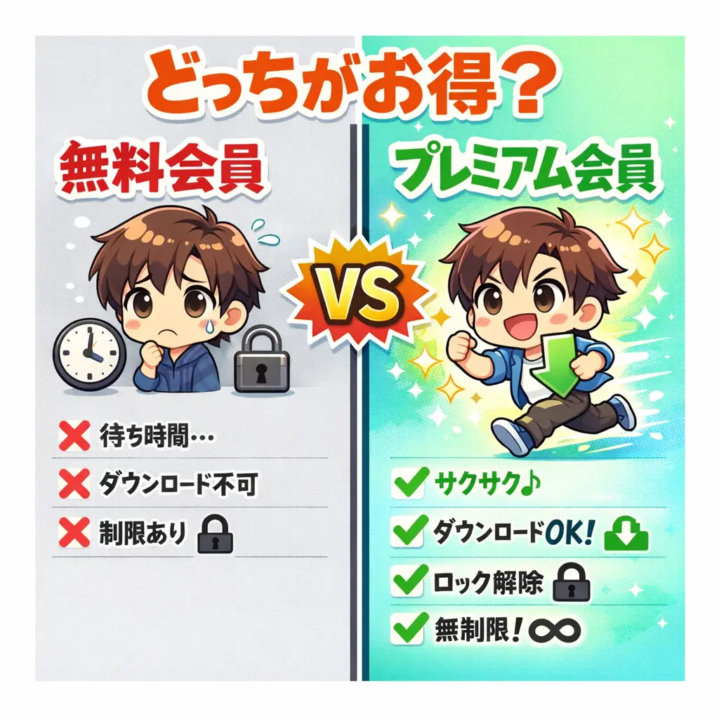 無料会員とプレミアム会員の違い - イラストac